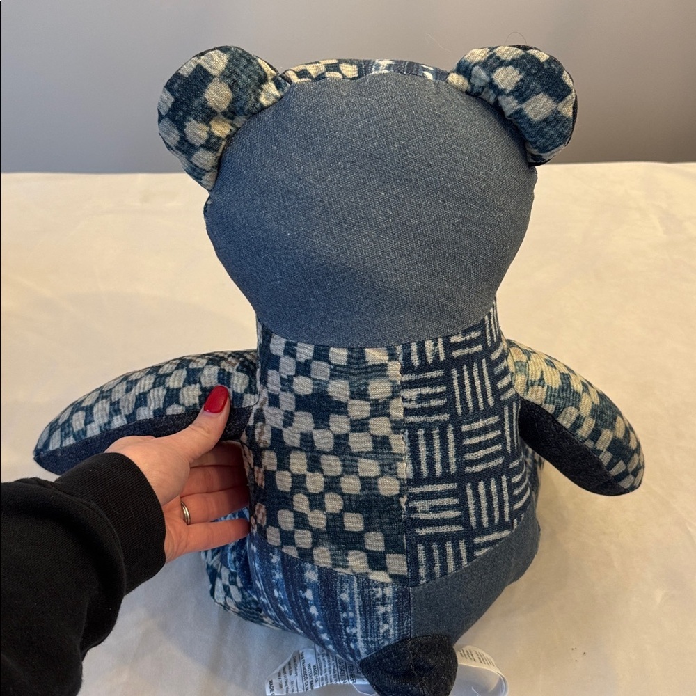 Pottery Barn Nelson Teddy Patchwork Pillow - Blue and Red - Picture 8 of 12